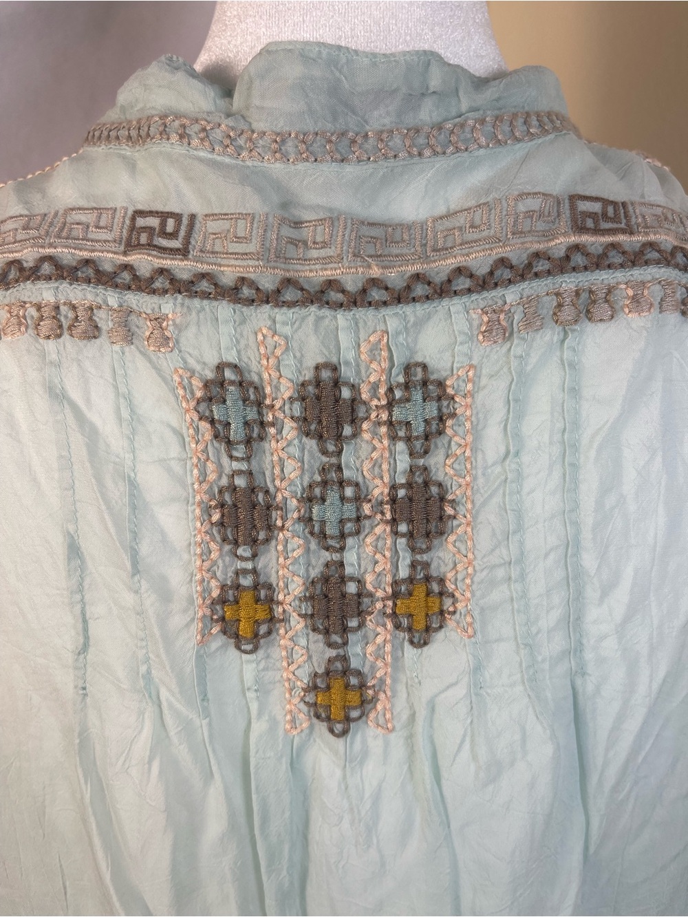 Johnny Was Floral Embroidered Boho Tunic Top M Semi Sheer Mint Cupra Rayon Luxe - Picture 11 of 16